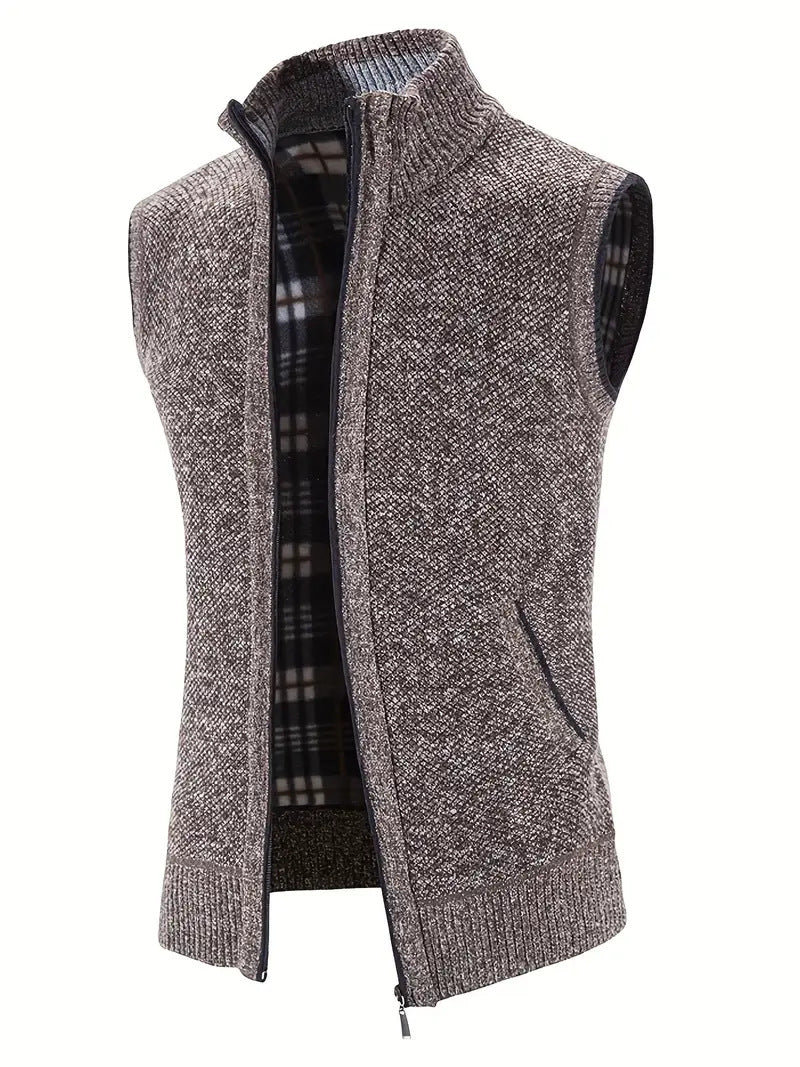 Herren Strickweste Hochkragen mit Taschen Modern