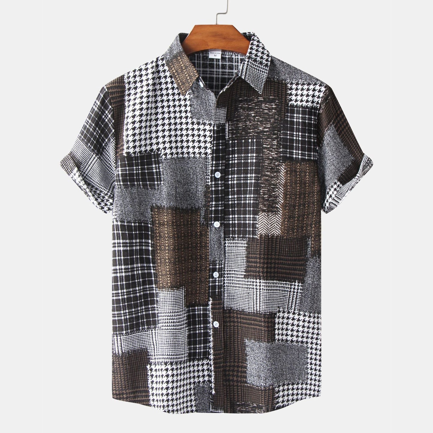 Herren Kurzarmhemd Patchwork Design Berlin Style