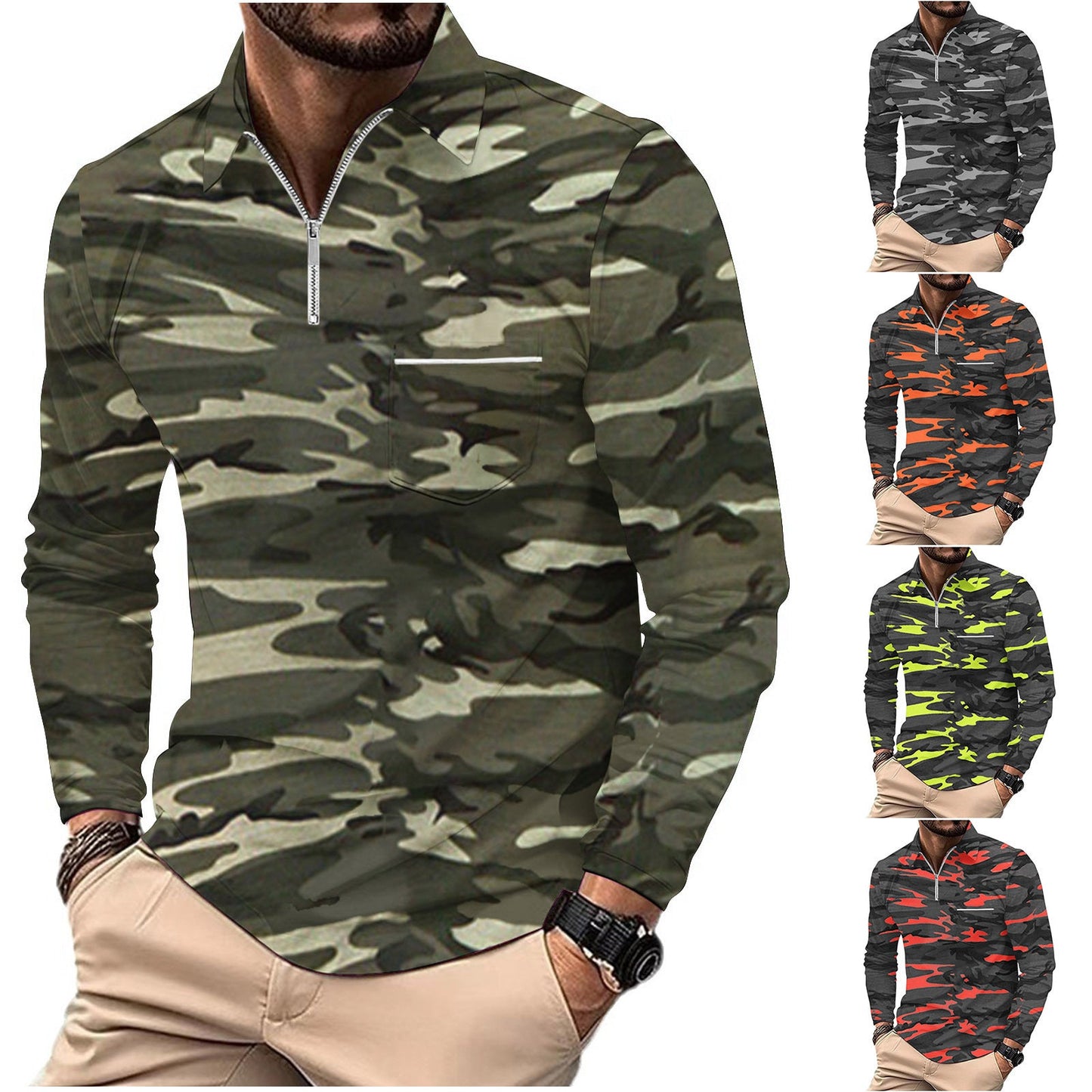 Herren Pullover Camouflage Modern Halb-Reißverschluss - BerlinGlamour