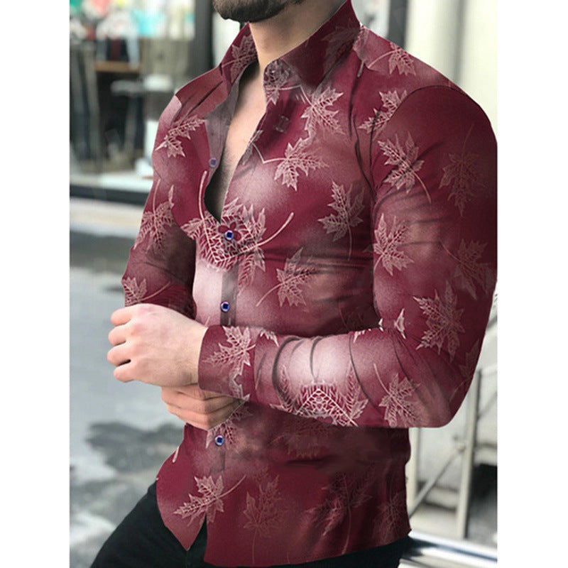 Herren Langarmhemd Modern Blattmuster Elegant Berlin