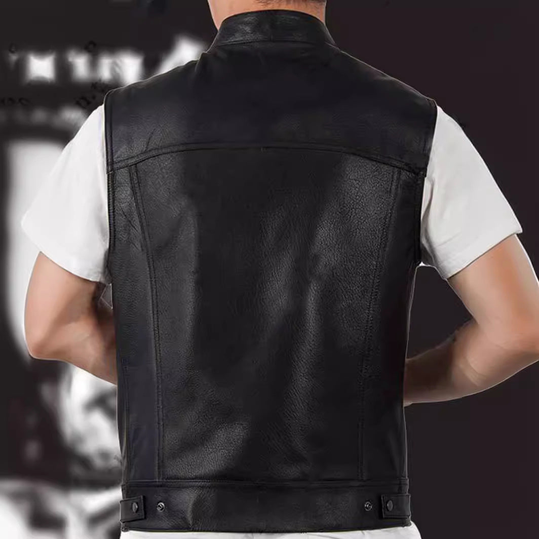 Lederweste Herren Modern mit Taschen Schwarz Ledermantel