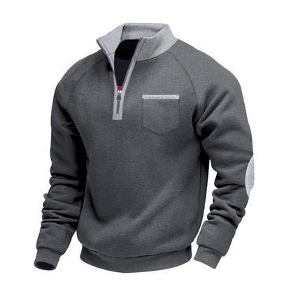 Herren Kapuzenpullover Modern Reißverschluss Brusttasche Schwarz