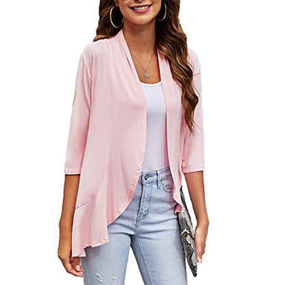 Damen Leichtjacke Chiffon mit Offener Front und Drei-Viertel-Ärmeln