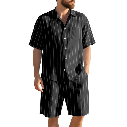 Herren Pyjama Kurzarm mit Streifenmuster und Brusttasche