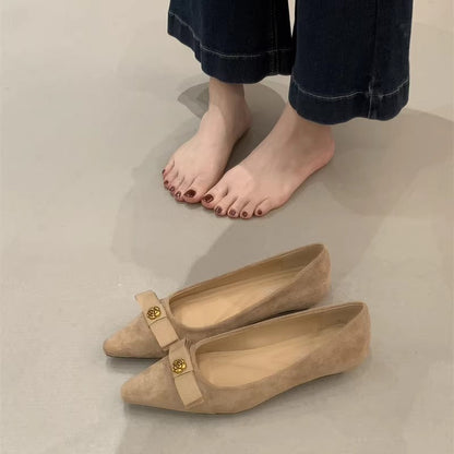 Damen Ballerinas Veloursleder Elegant Schleifen Detail
