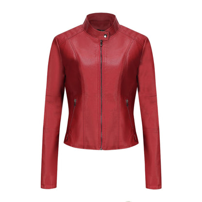 Damen Lederjacke Reißverschluss Taschen Schwarz Lederoptik