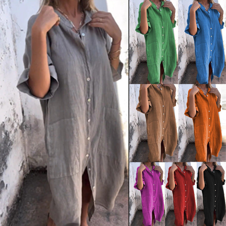 Leinen Hemdkleid Lockere Fit Baumwolle Sommerkleid - BerlinGlamour