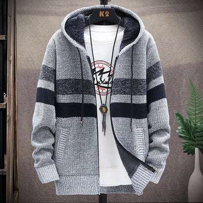 Herren Fleece-Hoodie Hochkragen Struktur Grau