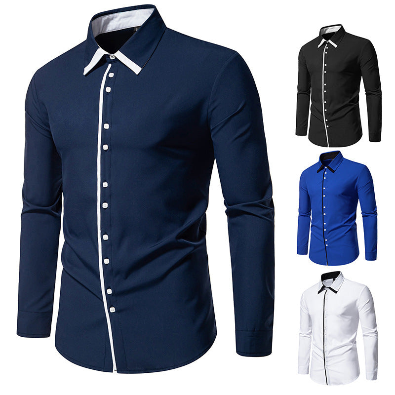 Herren Langarmhemd Elegant Mit Kontrastkragen Modern - BerlinGlamour