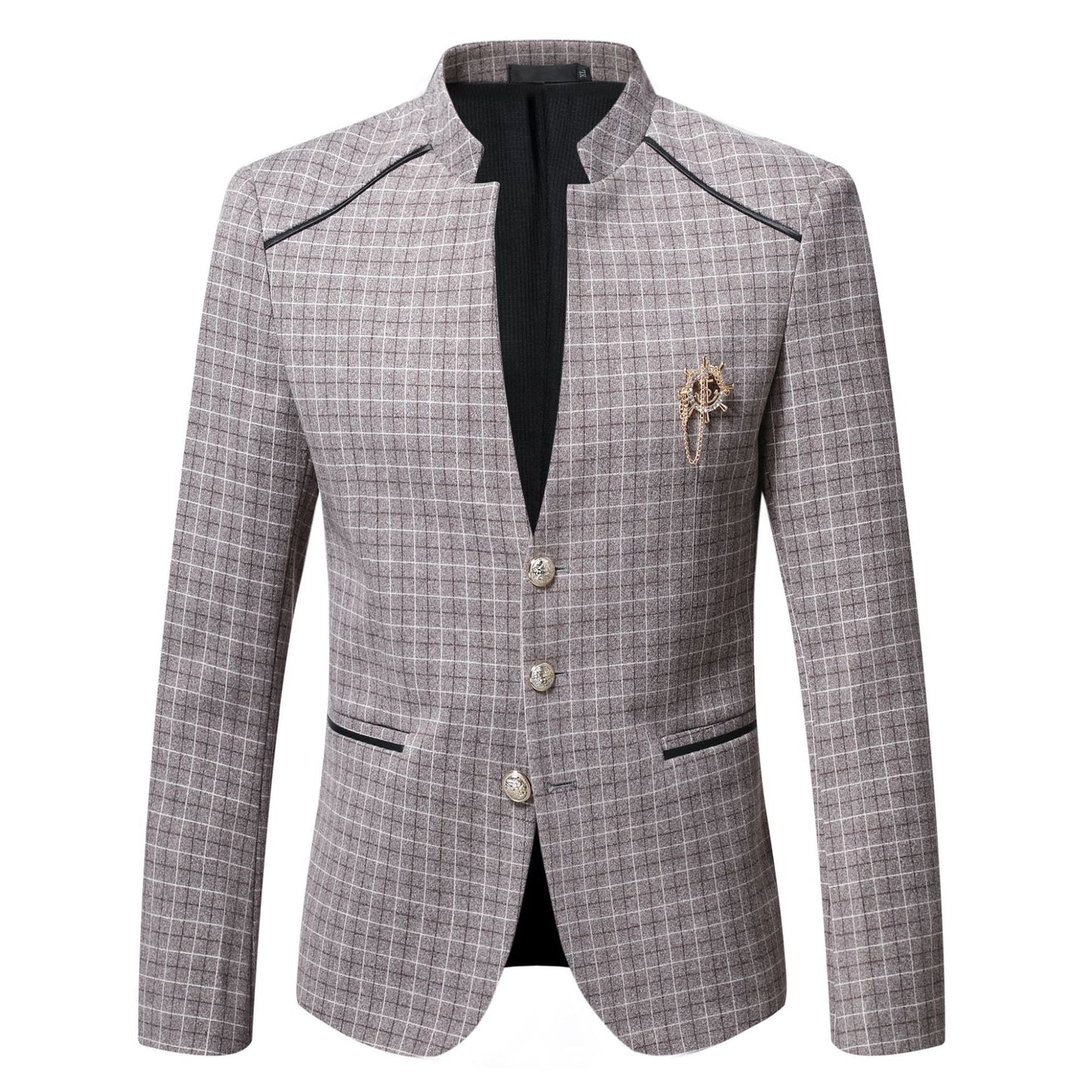 Herren Blazer Stehkragen Karo Modern