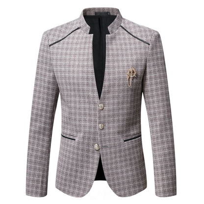Herren Blazer Stehkragen Karo Modern