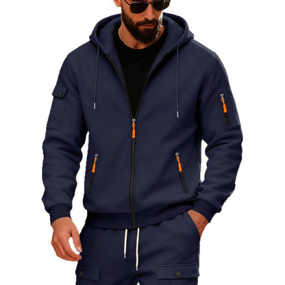 Herren Sportliche Zip-Hoodie mit Reißverschlusstaschen Modern