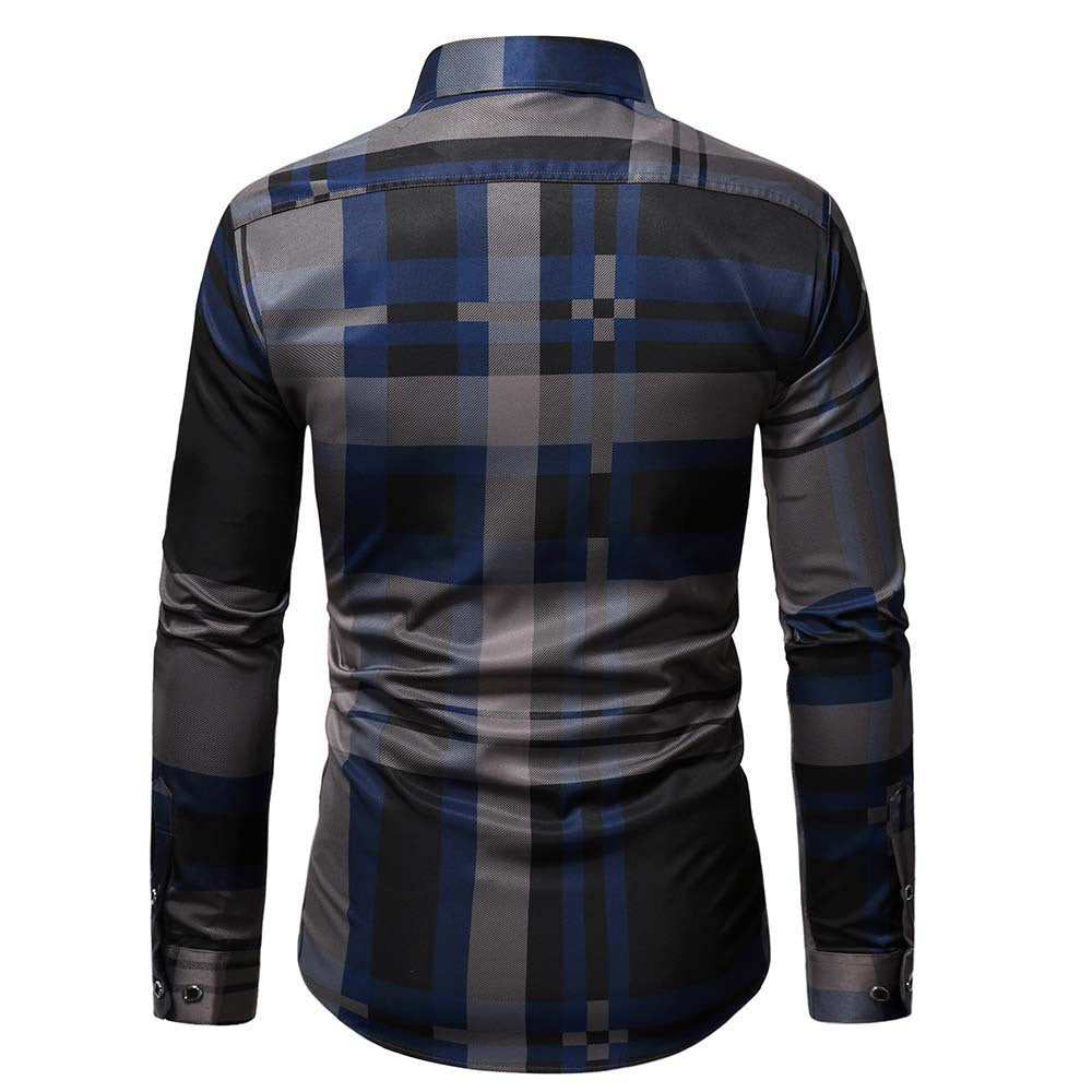 Herren Langarmhemd Slim Fit Kariert Modern