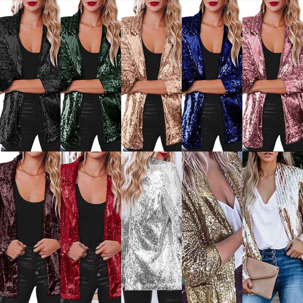 Damen Blazer Pailletten Glitzernd Elegant - BerlinGlamour