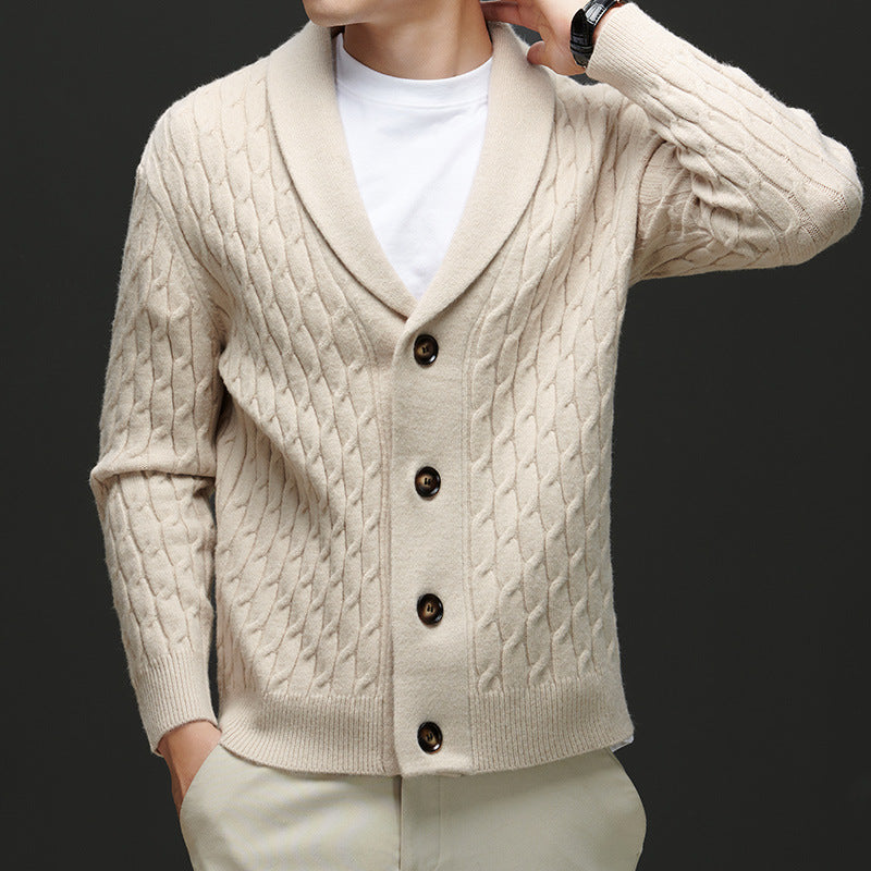 Herren Strickjacke Modern Kabelmuster Eleganter Kragen