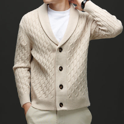 Herren Strickjacke Modern Kabelmuster Eleganter Kragen