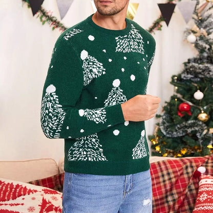 Weihnachtspullover Herren Festlich Tannenbaum Muster Rot