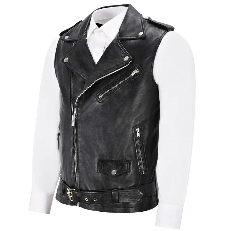 Lederweste Herren Biker Stil Asymmetrisch Mit Taschen - BerlinGlamour