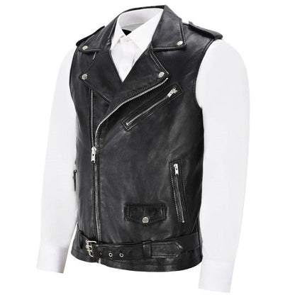 Lederweste Herren Biker Stil Asymmetrisch Mit Taschen - BerlinGlamour
