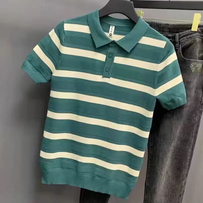 Herren Poloshirt Kurzarm Streifenmuster Modern Sportlich