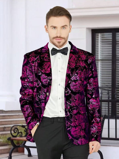 Herren Blazer Pailletten Jacke Floral Modern