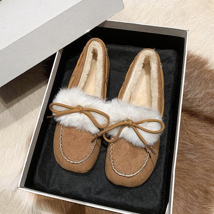 Damen Mokassins Lammfellkragen Weich Warm Winter