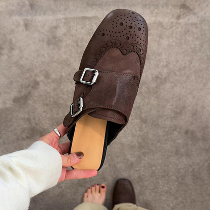 Damen Mokassins Perforiert Dekorativ Schnallen Schuhe