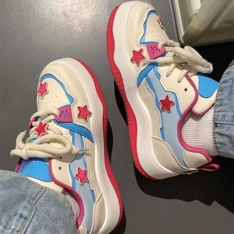 Damen Sneaker Bunt Stern Applikation Komfortabel