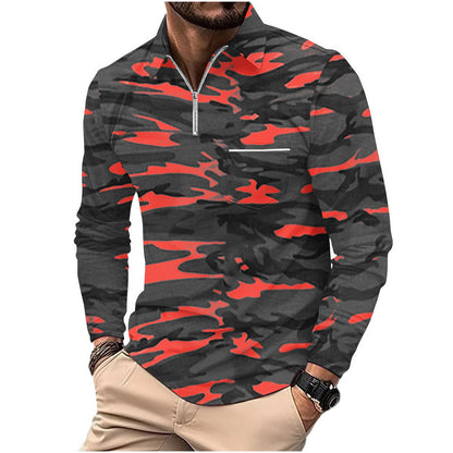 Herren Langarmshirt Camouflage Modern Reißverschluss