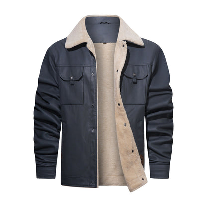 Herren Kunstlederjacke Teddyfutter Lederjacke Modern