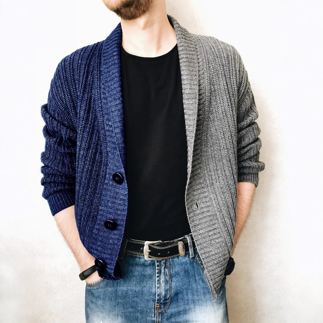 Herren Strickjacke Modern Knopfdesign Kontrast