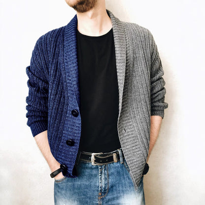 Herren Strickjacke Modern Knopfdesign Kontrast