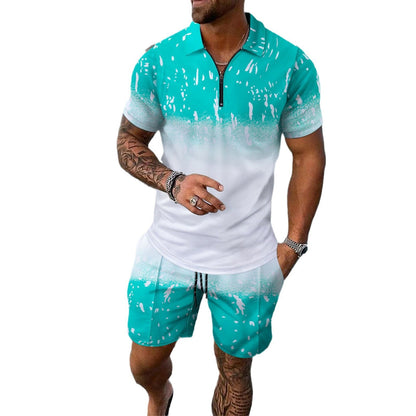 Herren Sport Outfit Kurzarmhemd Shorts Set Sommer