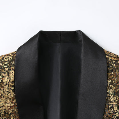 Eleganter Blazer Herren Pailletten Schwarz Modern