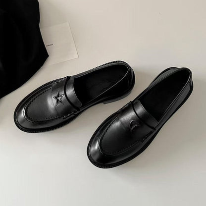 Damen Loafers Leder Bequem Sternen Detail Schuhe