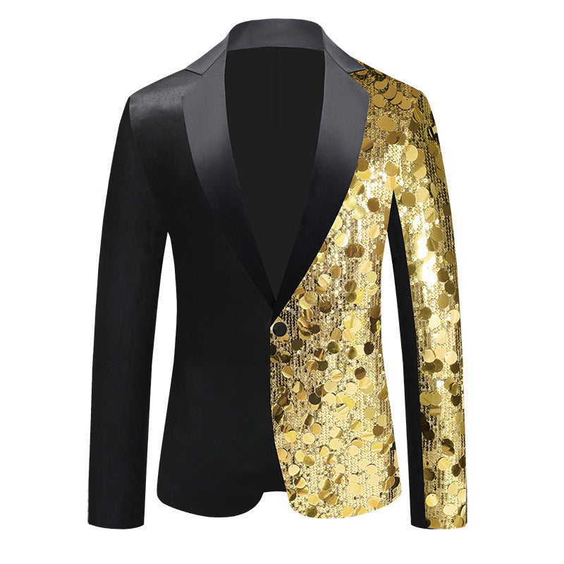 Herren Pailletten Sakko Glamour Elegant Schwarz