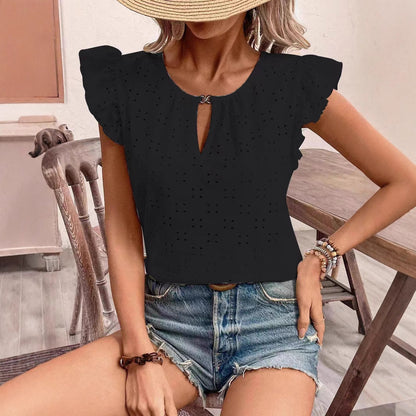 Damen Bluse Rüschendetails Lochstickerei Elegant