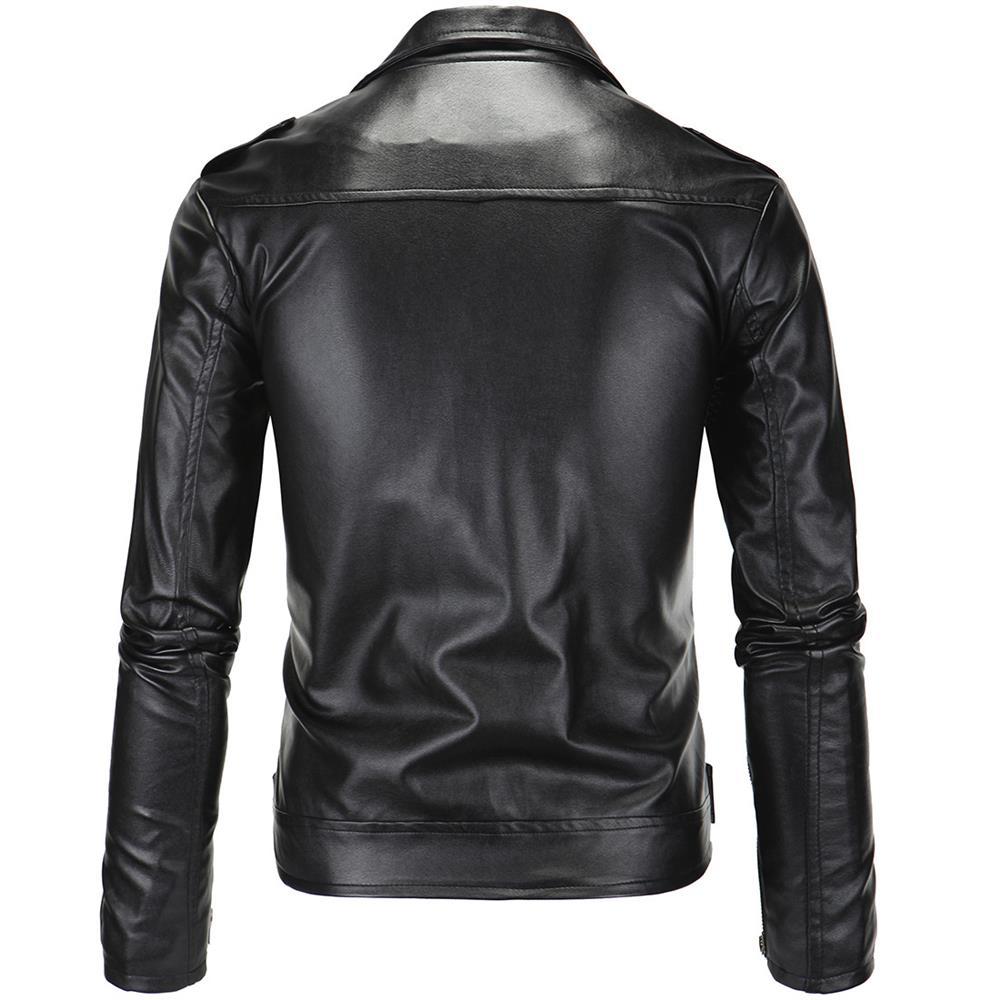 Herren Lederjacke Biker Stil Kunstleder Schwarz Modern