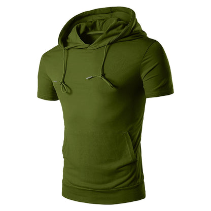 Kapuzen-T-Shirt Herren Kurzarm mit Kängurutasche Sportlich