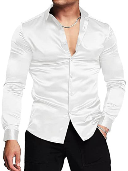 Herren Langarmhemd Elegant Modern mit Glanzfinish