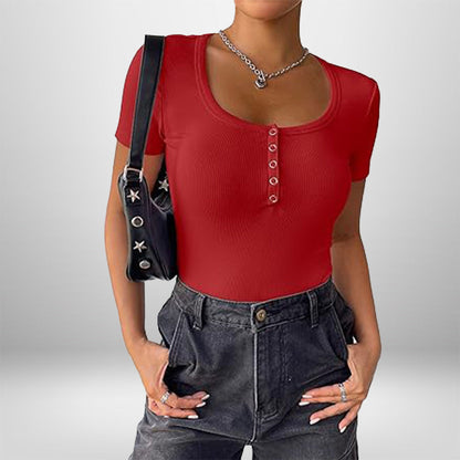 Damen Bodysuit Kurzarm Figurformend Mit Knöpfen