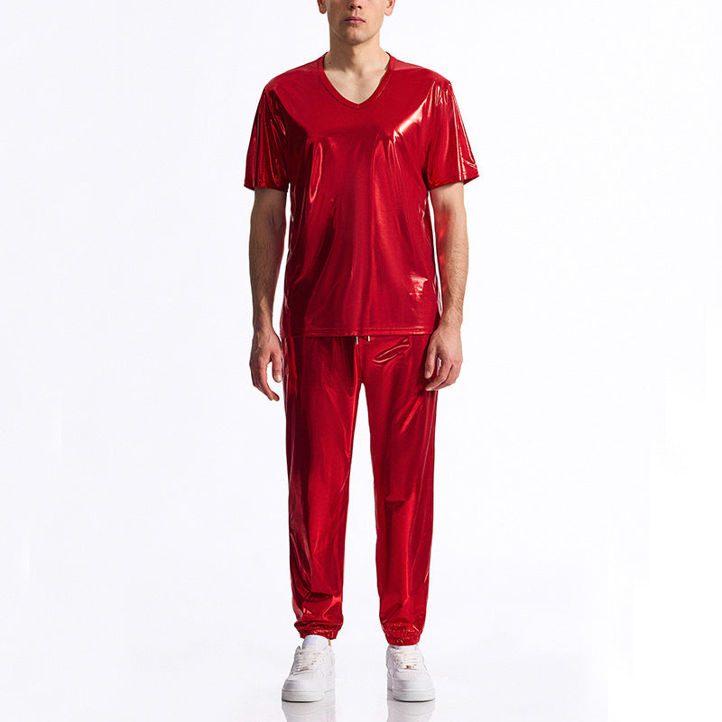 Herren Sportliches Set Glänzend V-Ausschnitt Trendy