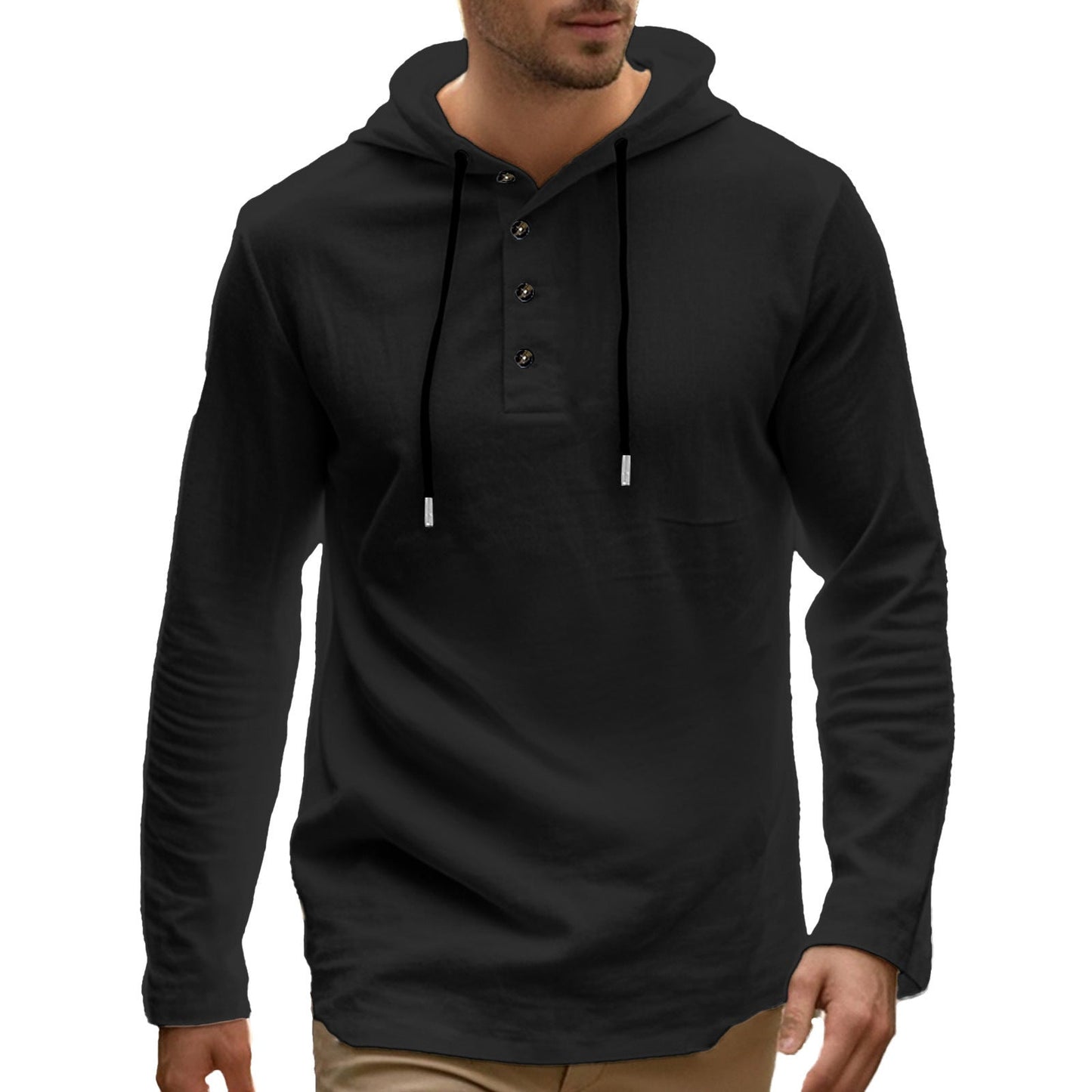 Herren Hoodie Sportlich Mit Taschen Und Knöpfen