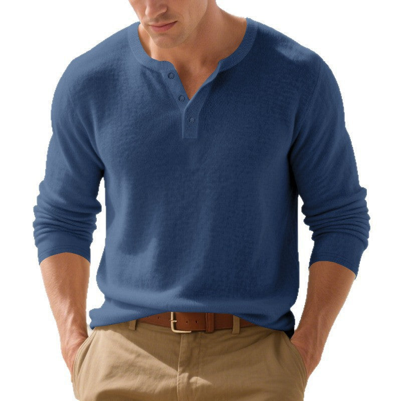 Herren Henley-Shirt Langarm Modern mit Knöpfen