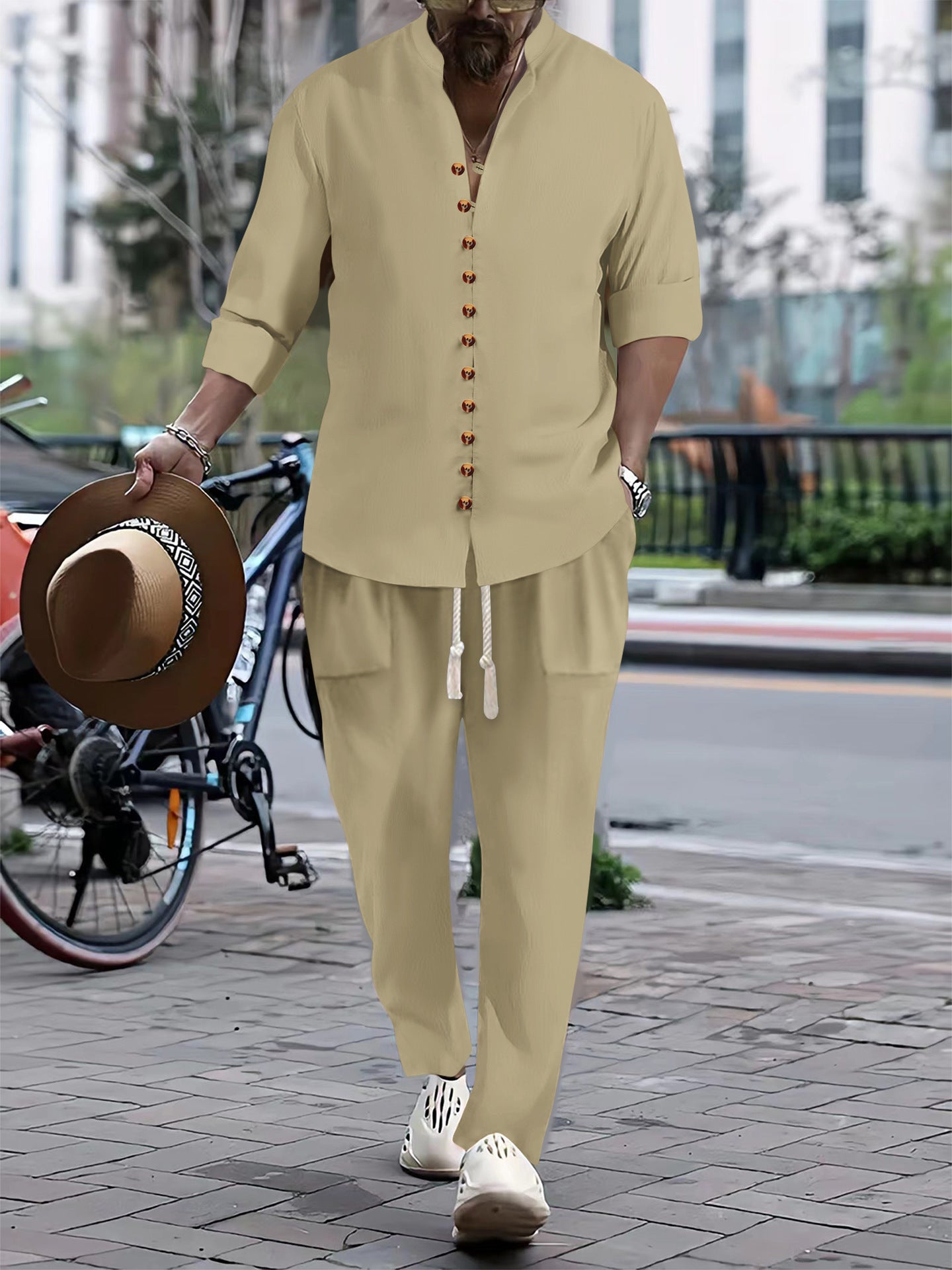 Herren Sommeroutfit Kurzarmhemd Lockere Hosen Sommermode