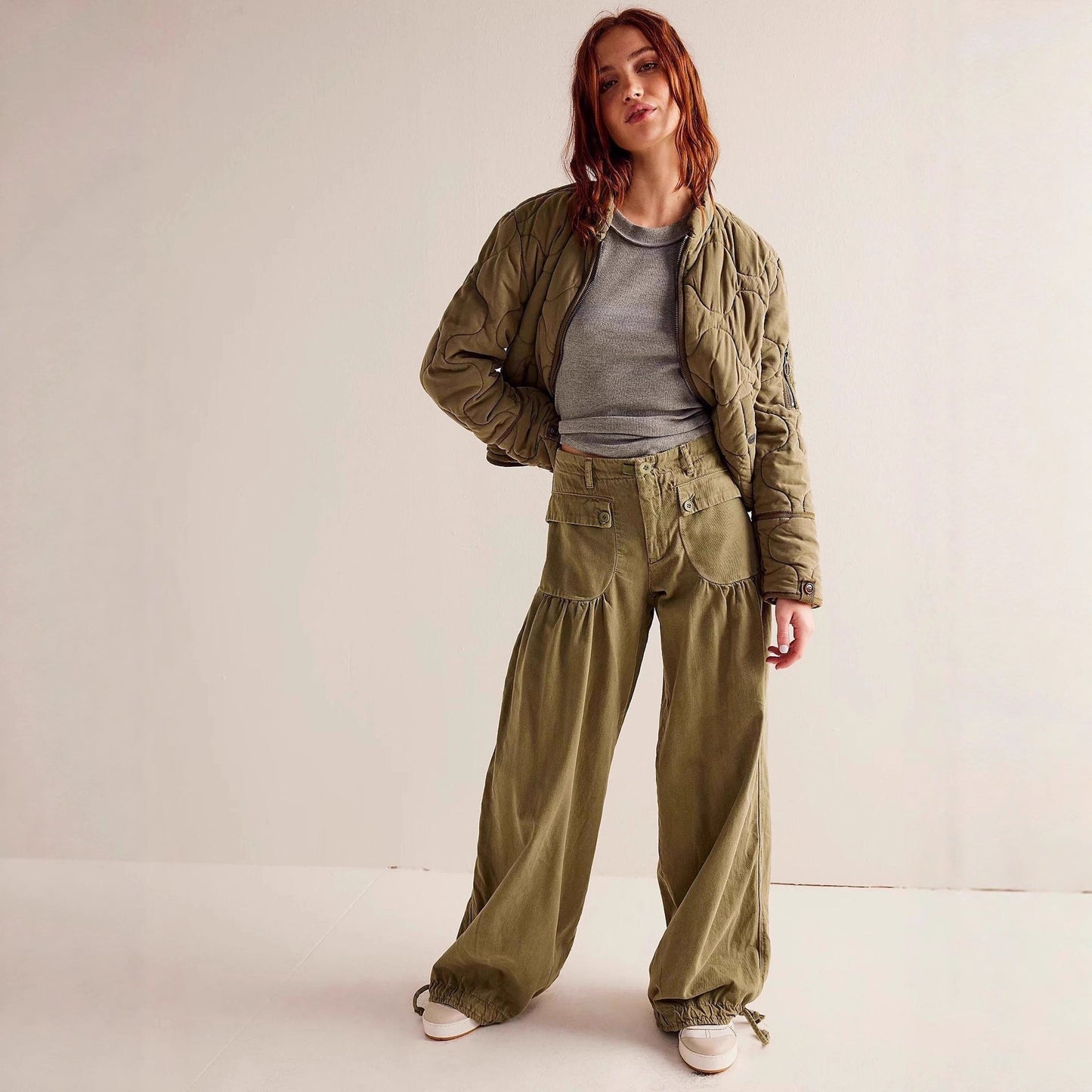 Damen Hose Cargo Bequem Weite Passform