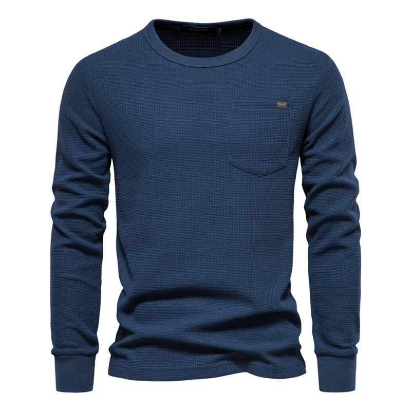 Herren Langarmshirt Waffelstruktur mit Brusttasche Modern