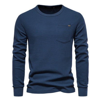 Herren Langarmshirt Waffelstruktur mit Brusttasche Modern