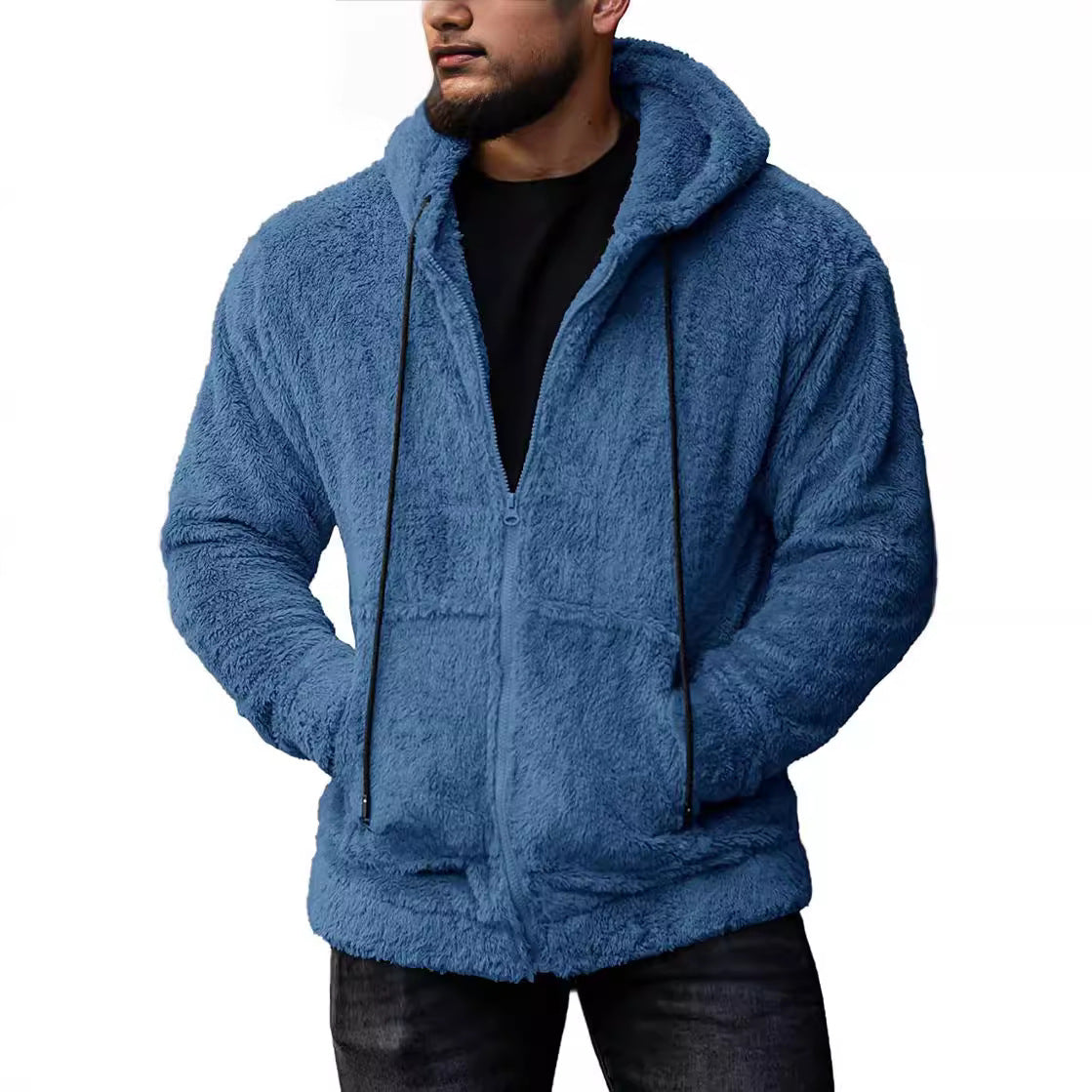 Herren Fleecejacke Warm Kapuze Taschen Sportlich - BerlinGlamour