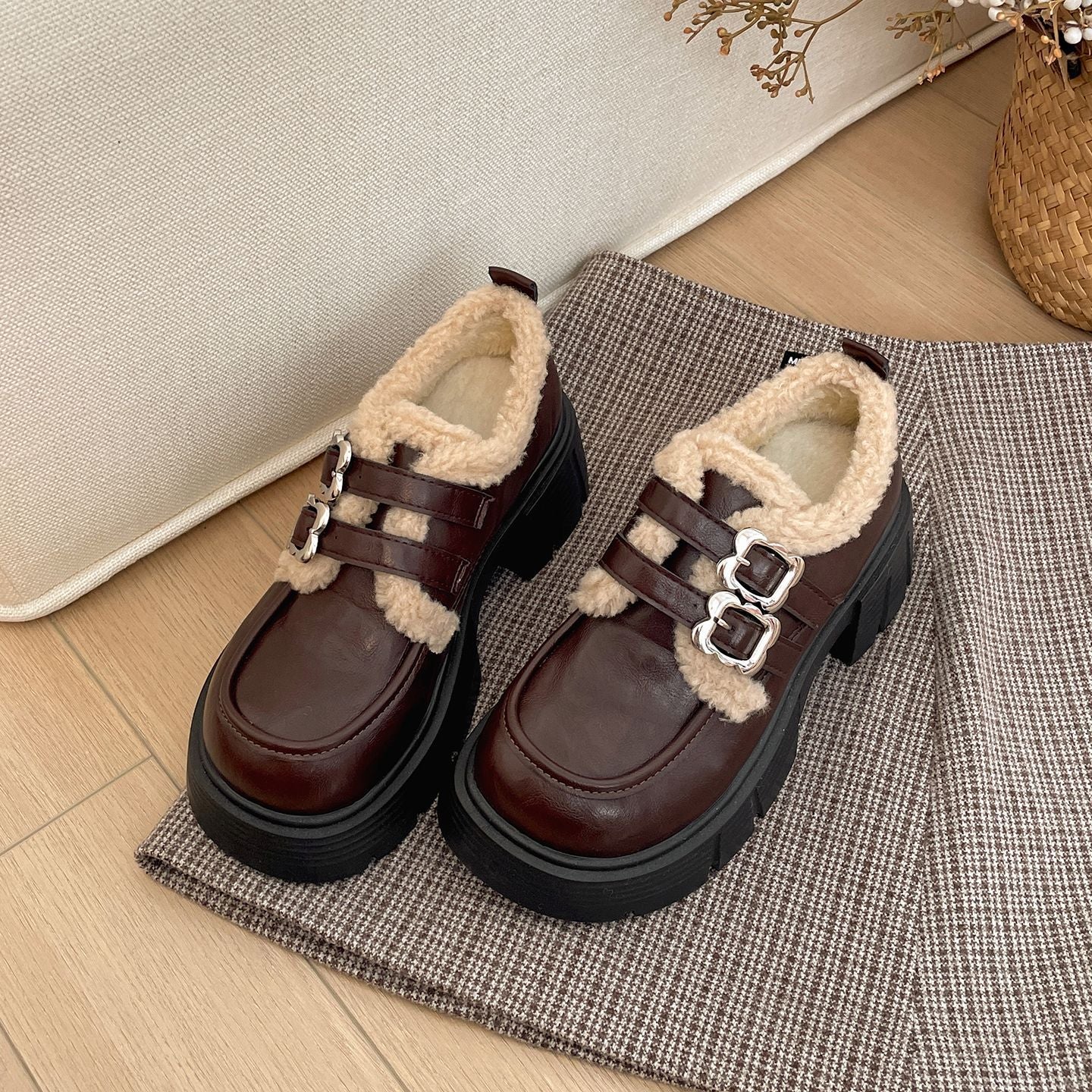 Damen Stiefel Flauschig Innenfutter Blockabsatz Winter